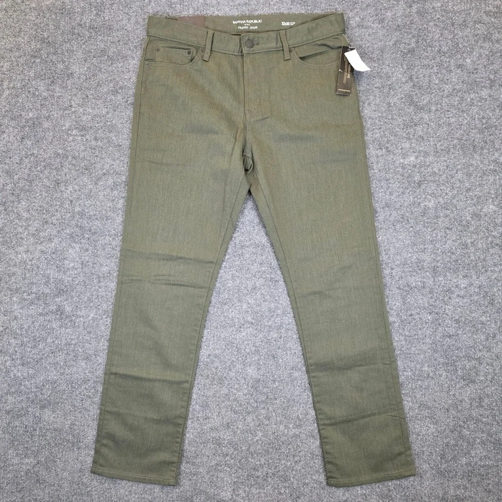 NWT Banana Republic Travel Jeans Mens 32x30 Green Slim Fit Stretch Casual Pants